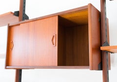 Italian Modern Teak Brass Floor to Ceiling Wall Unit Bookshelf for Steve