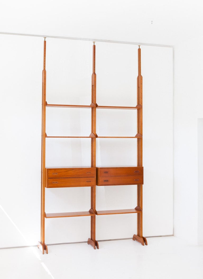 Italian Modern Teak Floor to Ceiling Wall Unit, 1950s at 1stDibs