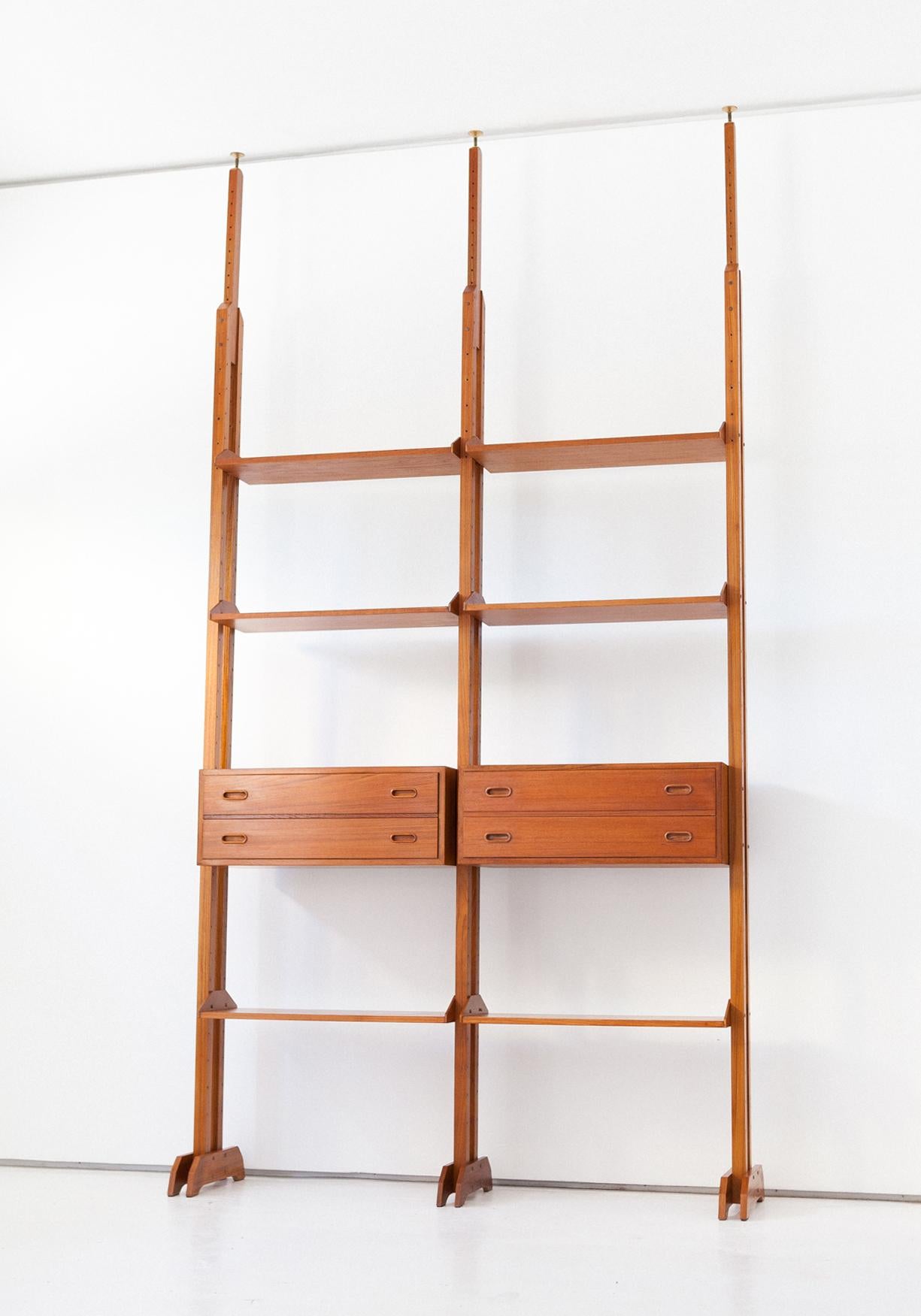 Italian Modern Teak  Floor to Ceiling Wall Unit, 1950s 6