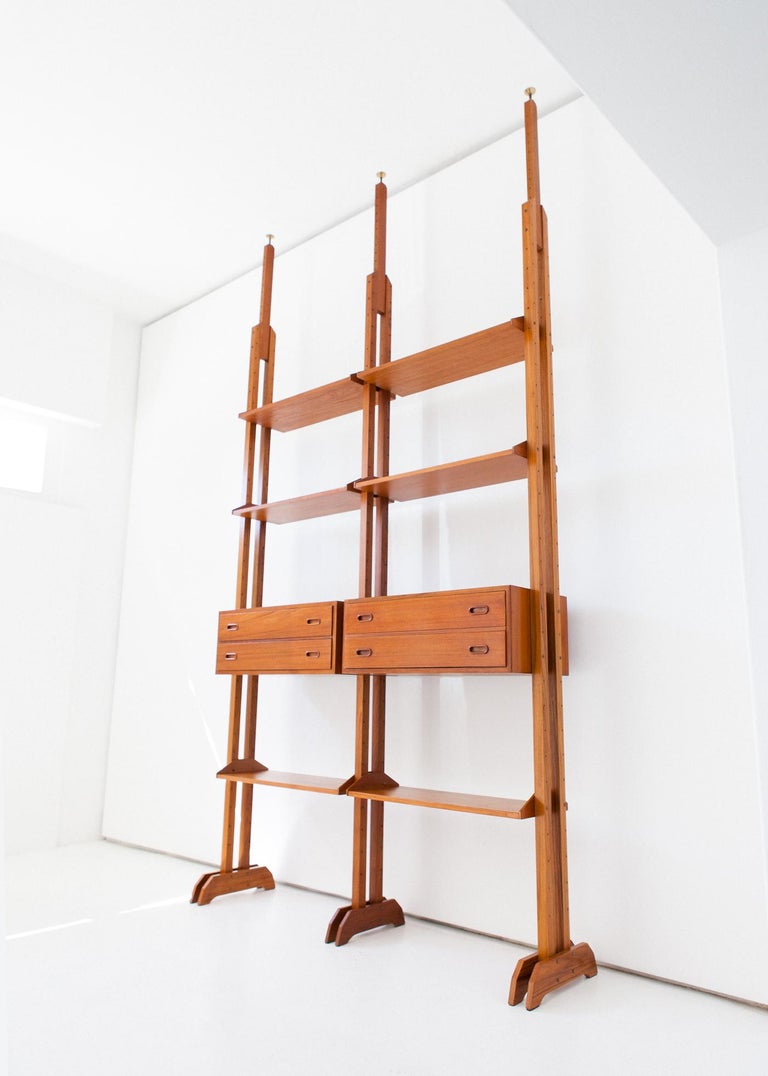Italian Modern Teak Floor To Ceiling Wall Unit 1950s At 1stdibs