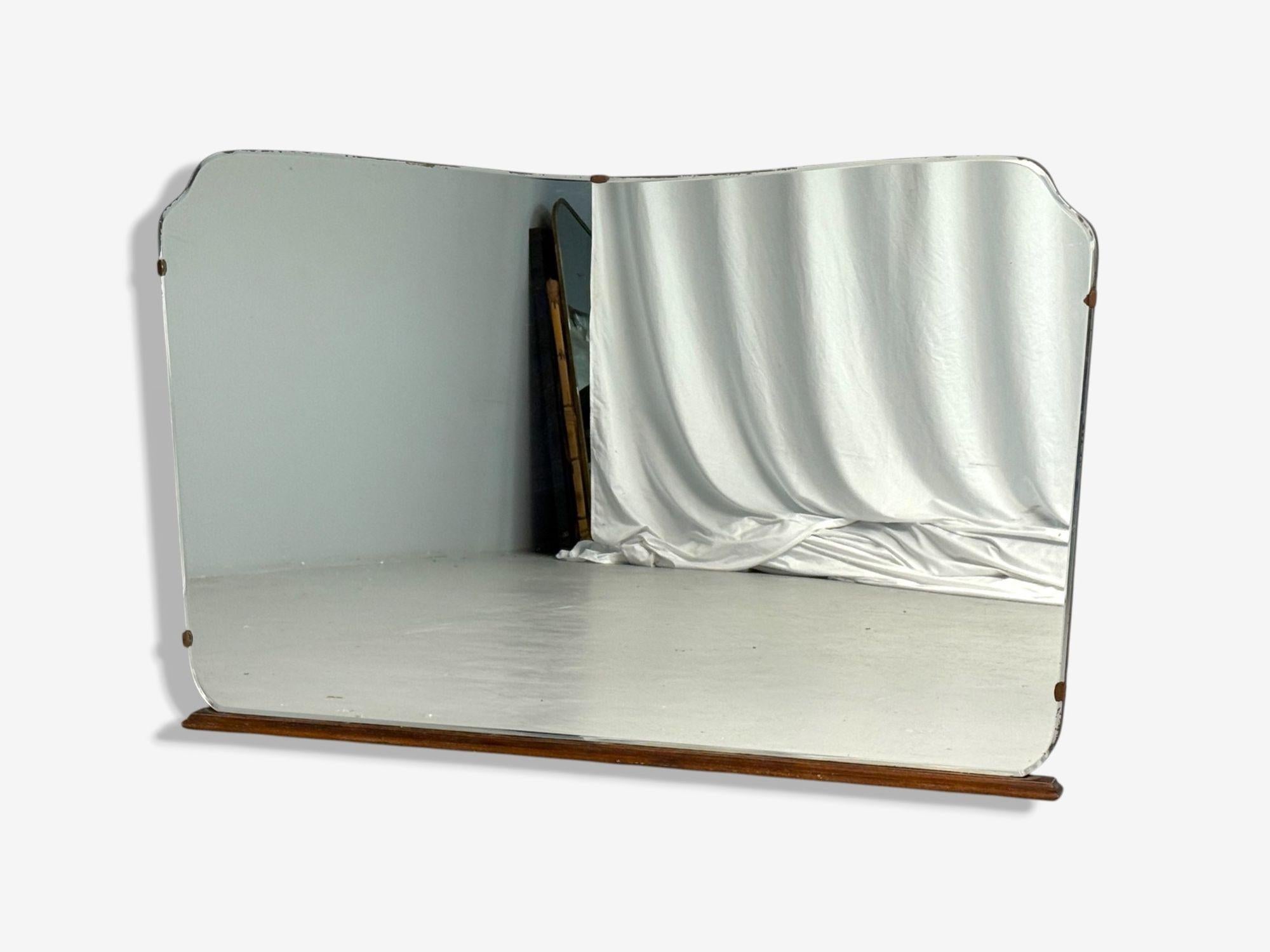 Espejo de pared moderno italiano, teca, cristal, latón, Italia, años 40 Moderno de mediados de siglo en venta