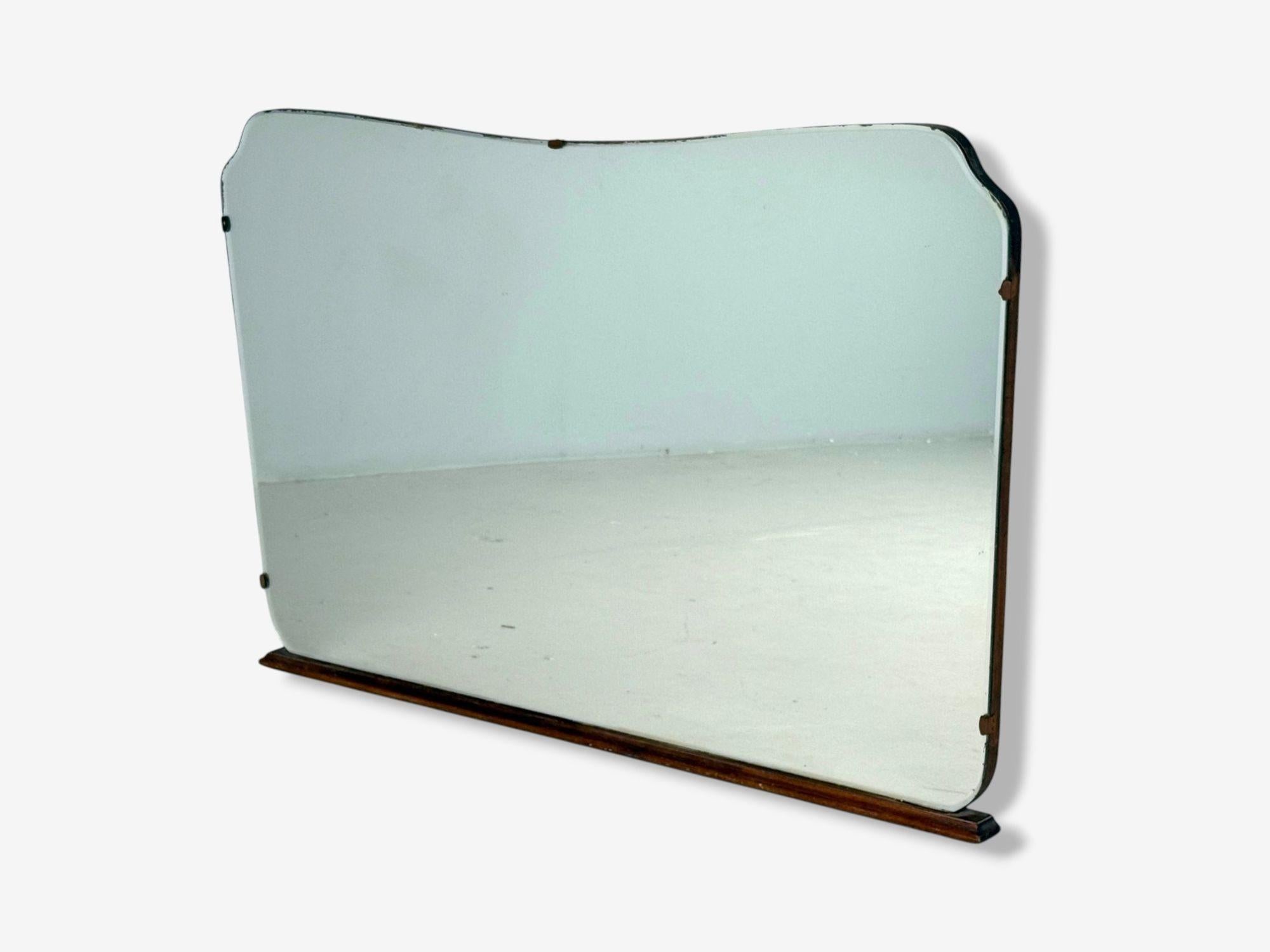 Espejo de pared moderno italiano, teca, cristal, latón, Italia, años 40 Italiano en venta