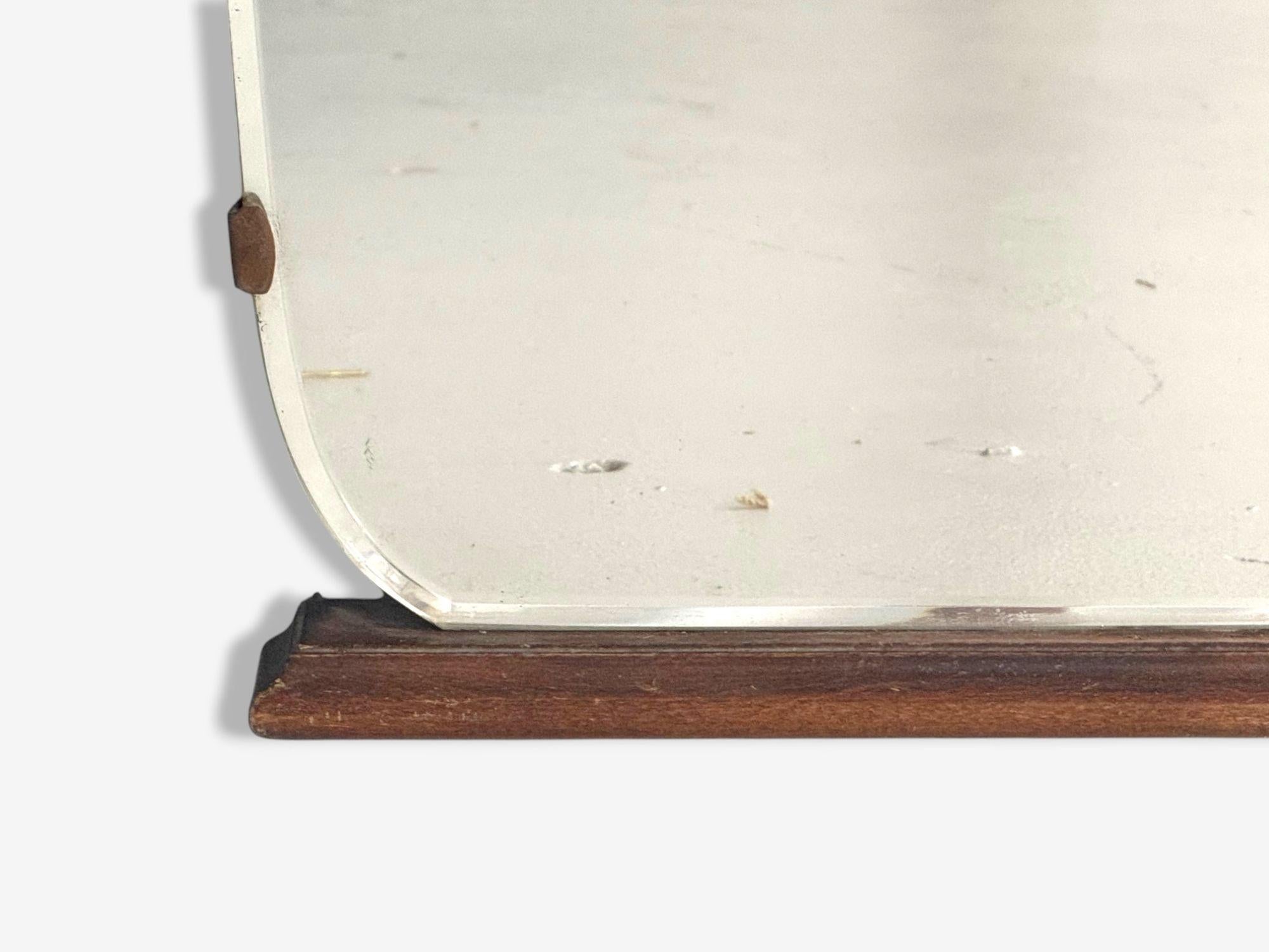 Espejo de pared moderno italiano, teca, cristal, latón, Italia, años 40 en venta 2