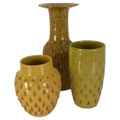 Italian Modern Textured Trio Pottery Vases Fratelli Fanciullacci Bitossi, 1960s