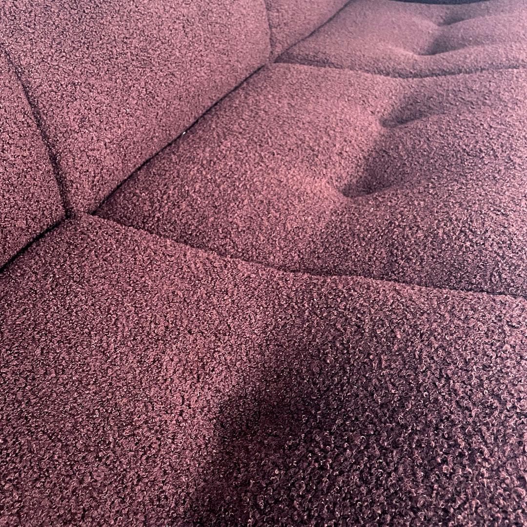 Italian modern three-seat sofa in burgundy teddy fabric, 1970s For Sale 8