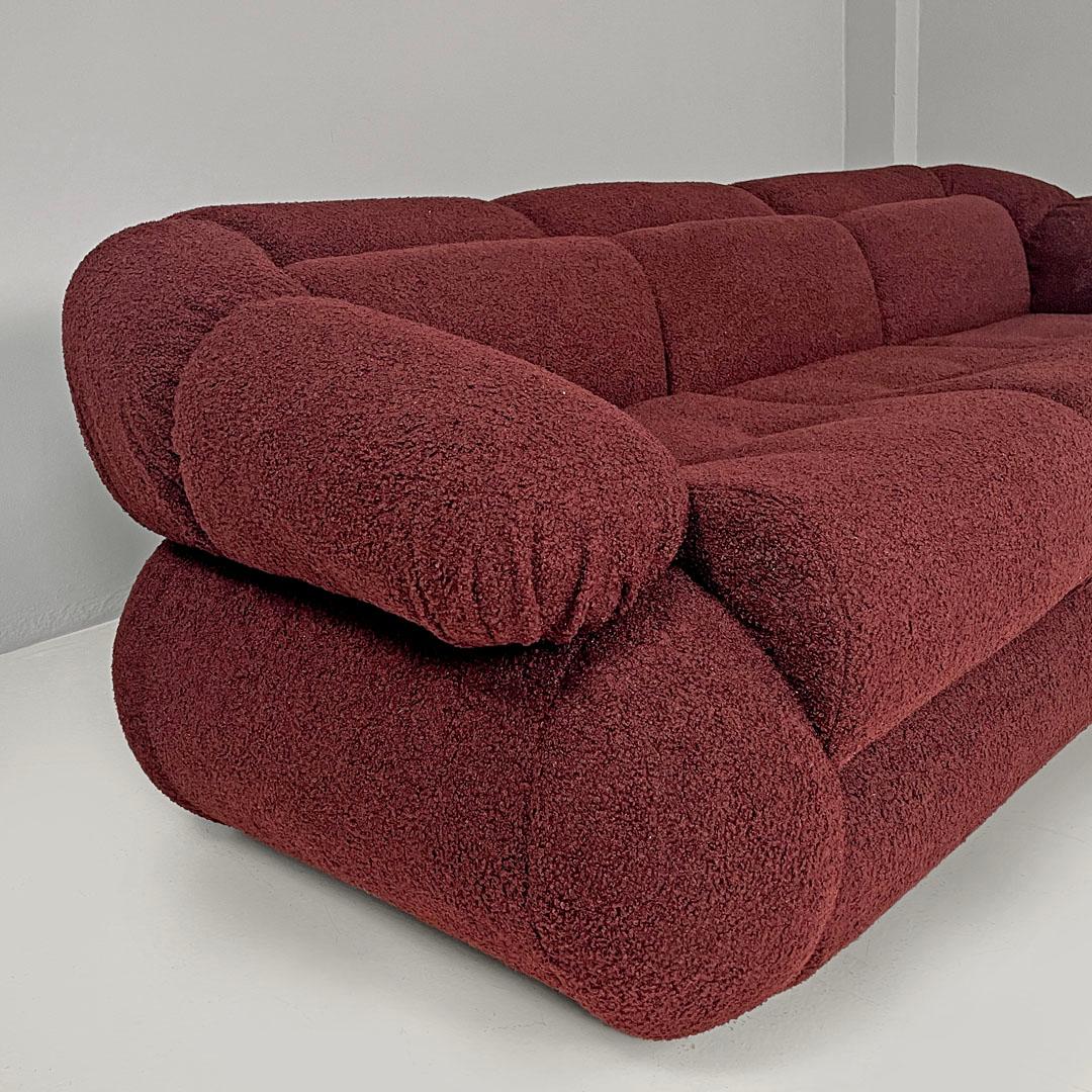 Italian modern three-seat sofa in burgundy teddy fabric, 1970s For Sale 2