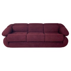 Retro Italian modern three-seat sofa in burgundy teddy fabric, 1970s