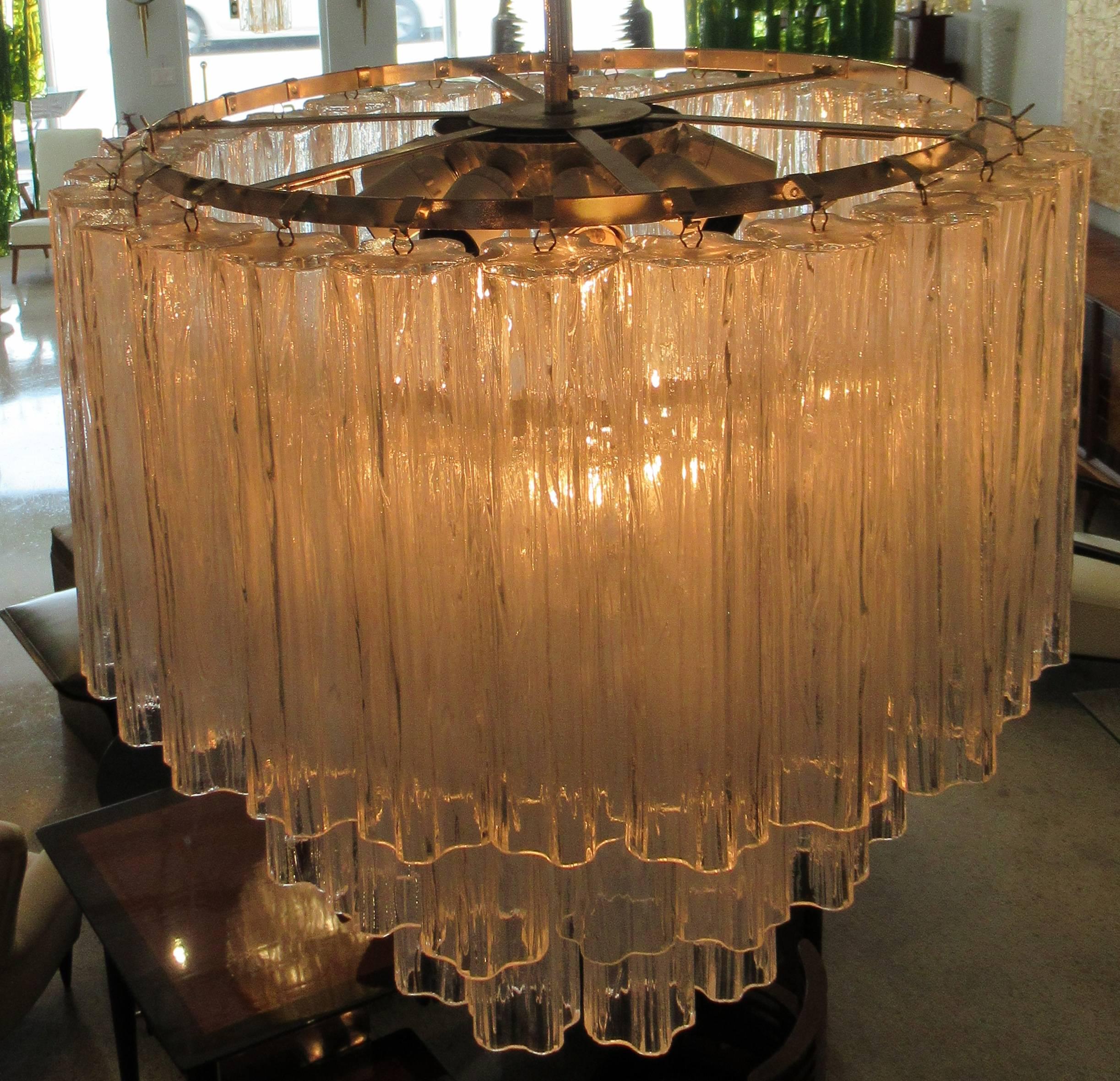 Italian Modern Three-Tier Tronchi Chandelier, Venini, 1960s 4