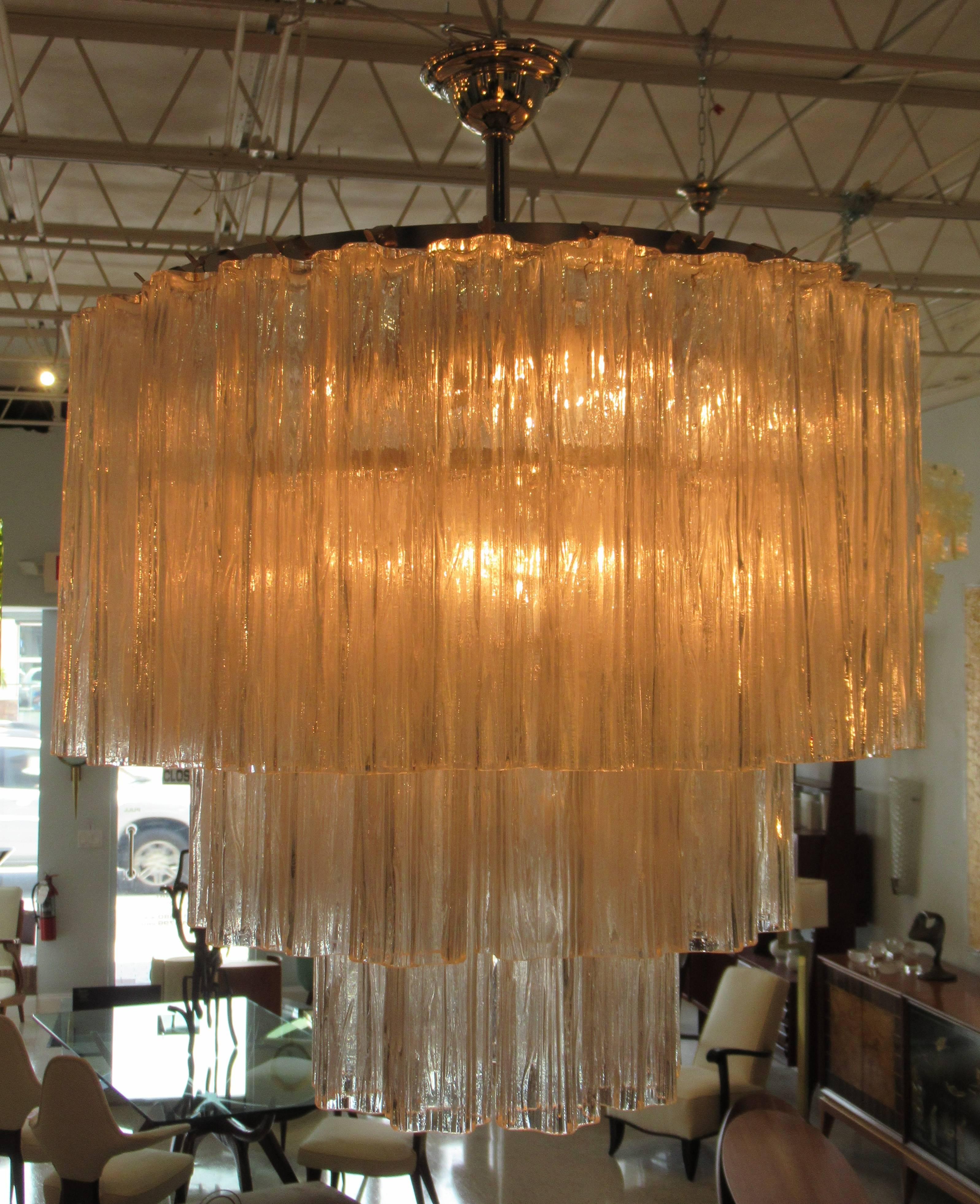 Italian Modern Three-Tier Tronchi Chandelier, Venini, 1960s In Excellent Condition In Hollywood, FL