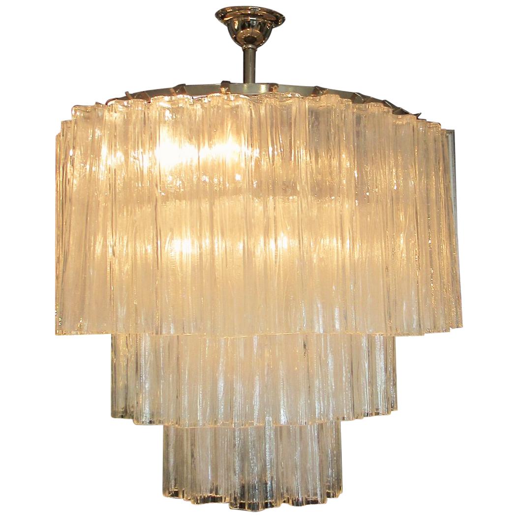 Italian Modern Three-Tier Tronchi Chandelier, Venini, 1960s