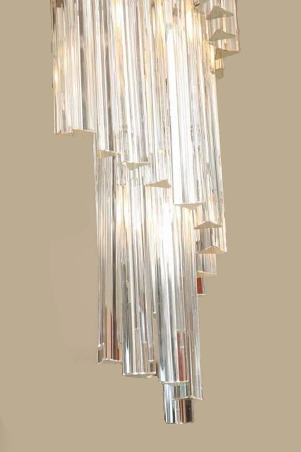 Italian modern tiered prism Venini nickel and crystal chandelier, 1960s.