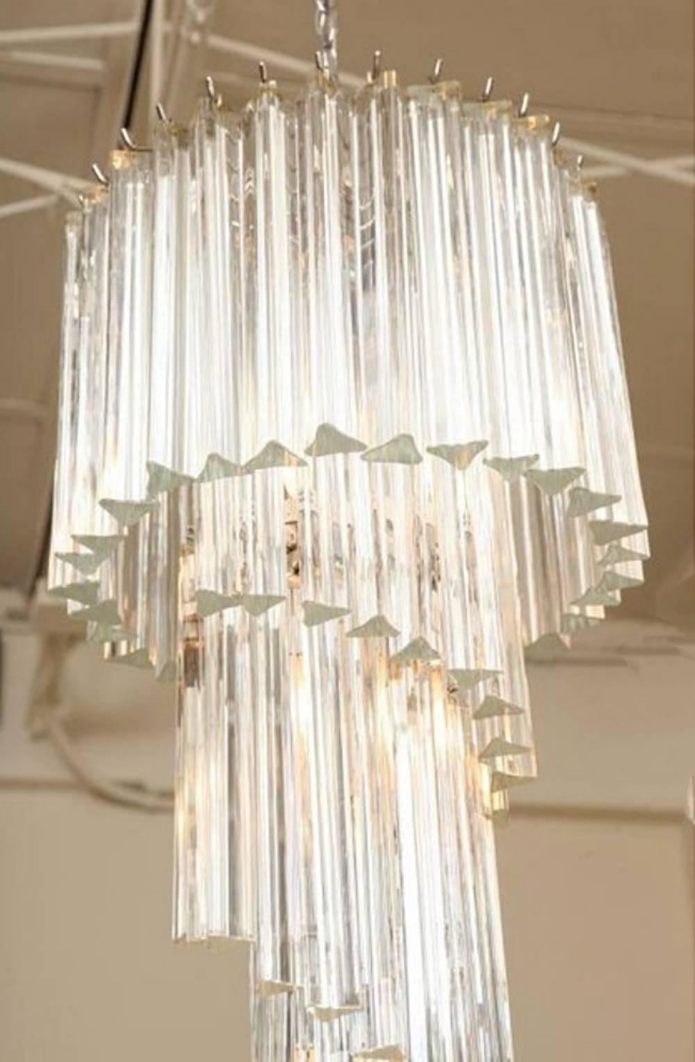 Italian Modern Tiered Prism Venini Nickel & Crystal Chandelier, 1960s In Excellent Condition For Sale In Hollywood, FL