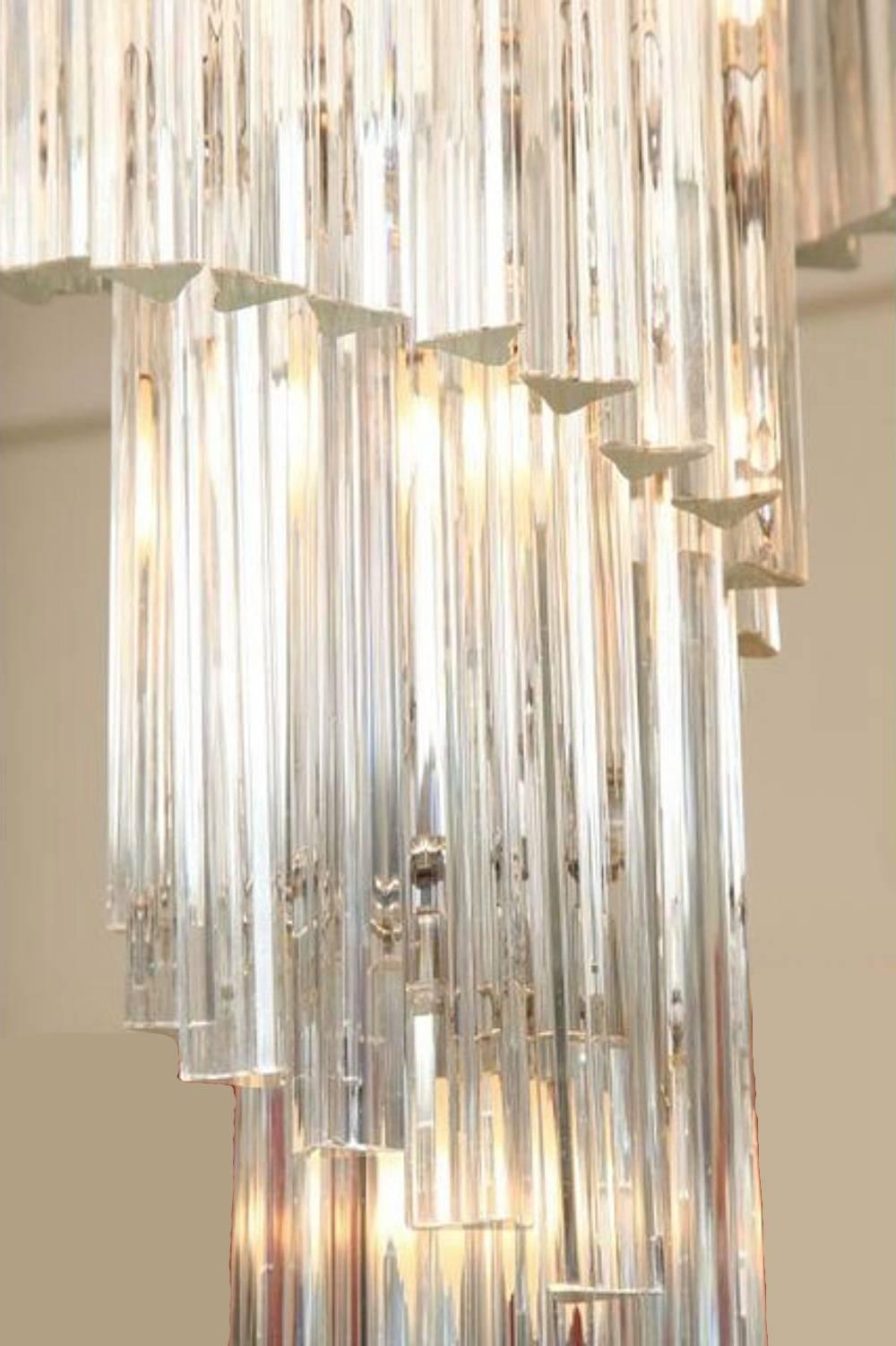 Mid-20th Century Italian Modern Tiered Prism Venini Nickel & Crystal Chandelier, 1960s For Sale