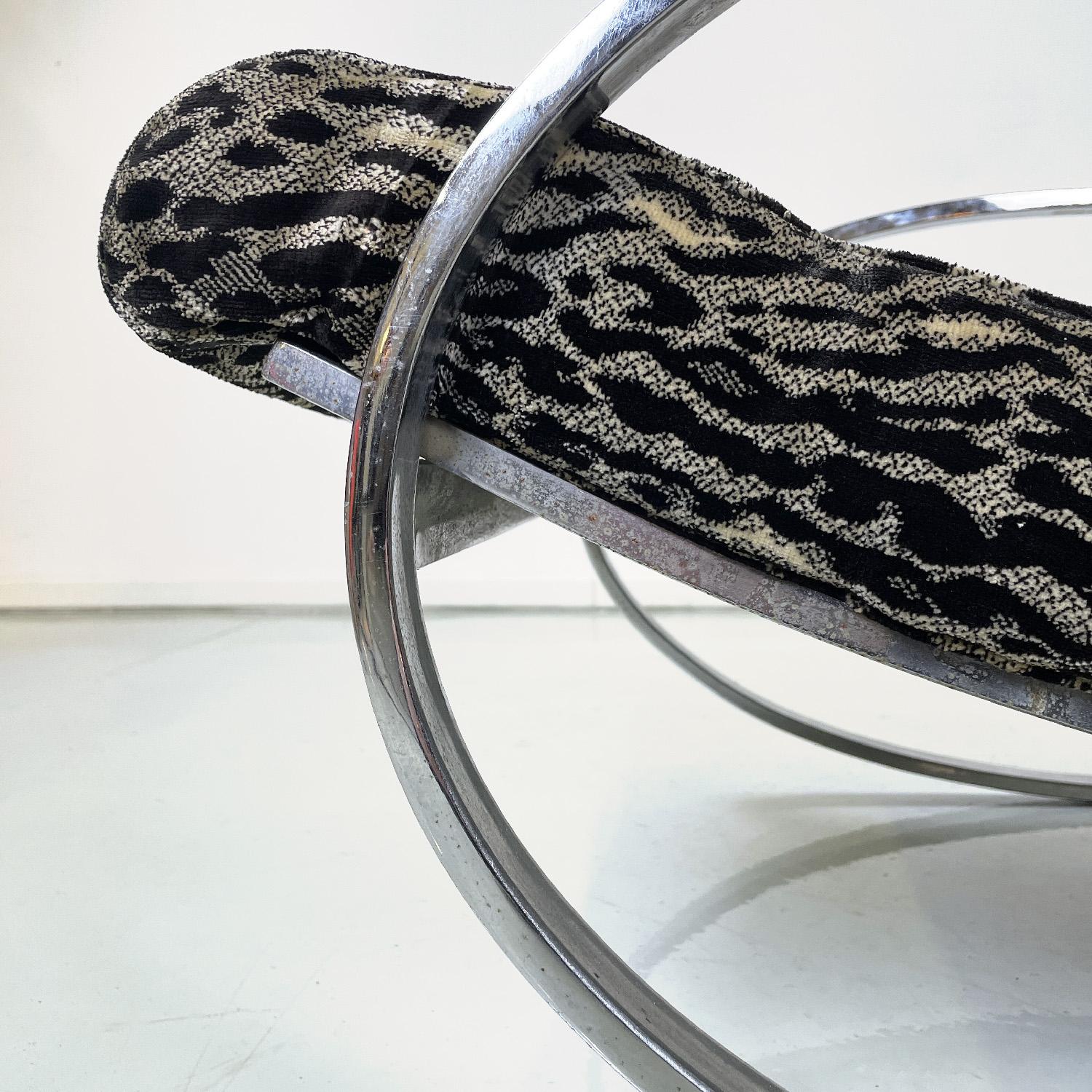 Italian modern tiger print rocking armchair Ellipse Renato Zevi for Selig, 1970s For Sale 9