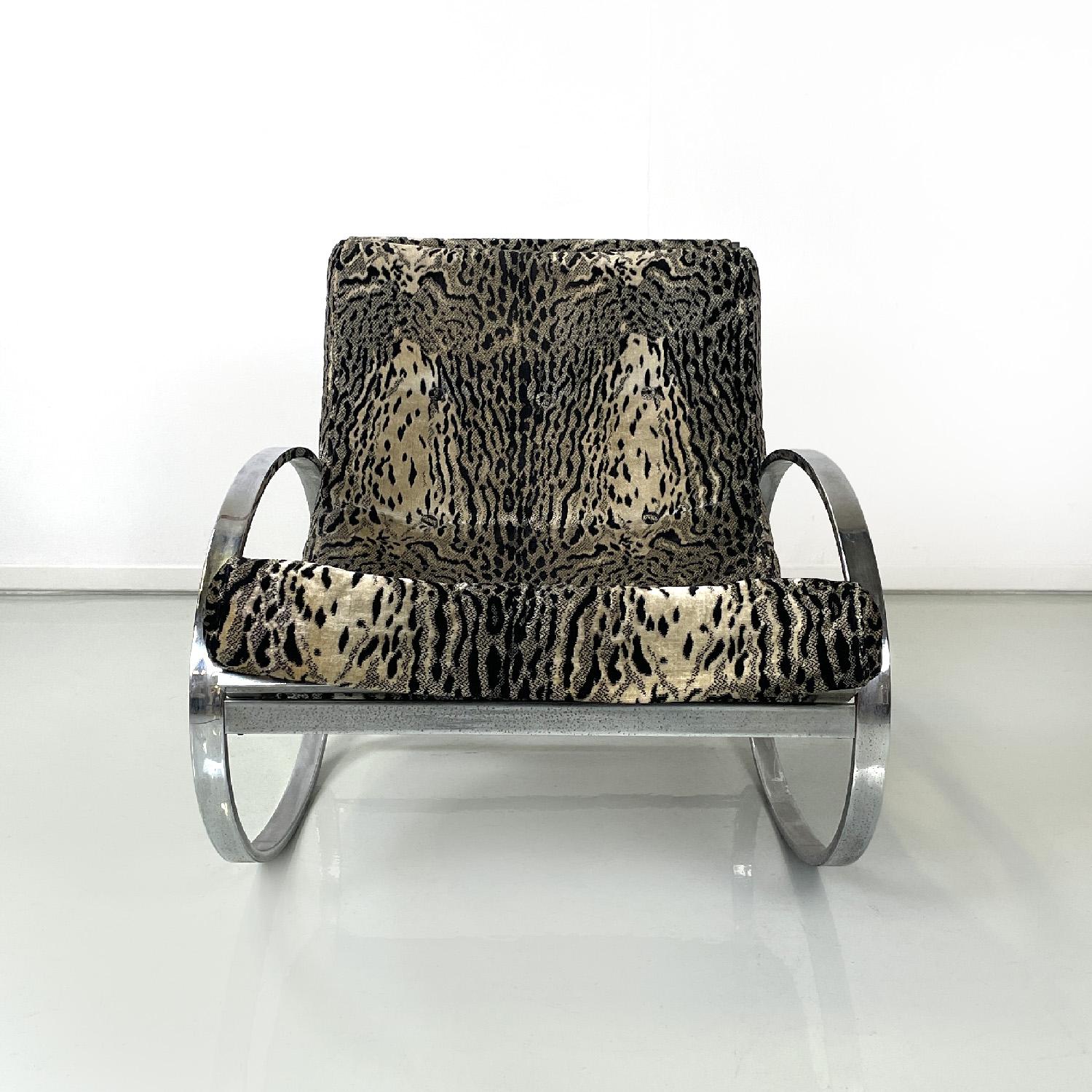 Modern Italian modern tiger print rocking armchair Ellipse Renato Zevi for Selig, 1970s For Sale