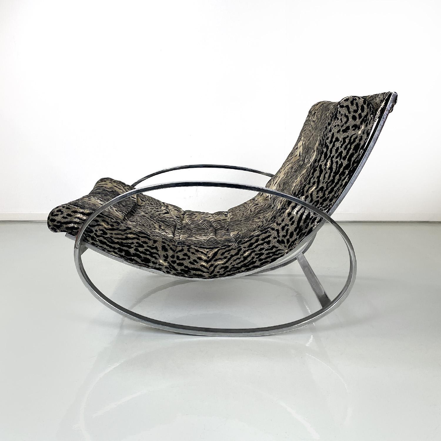 Italian modern tiger print rocking armchair Ellipse Renato Zevi for Selig, 1970s In Good Condition For Sale In MIlano, IT