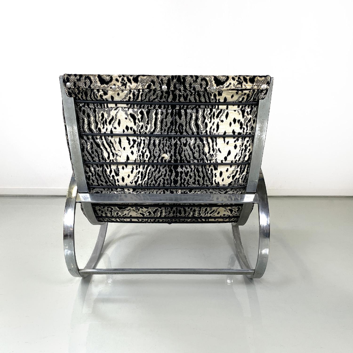 Late 20th Century Italian modern tiger print rocking armchair Ellipse Renato Zevi for Selig, 1970s For Sale