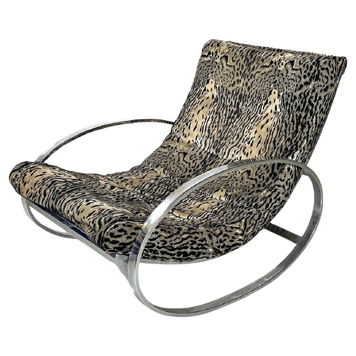 Italian modern tiger print rocking armchair Ellipse Renato Zevi for Selig, 1970s For Sale