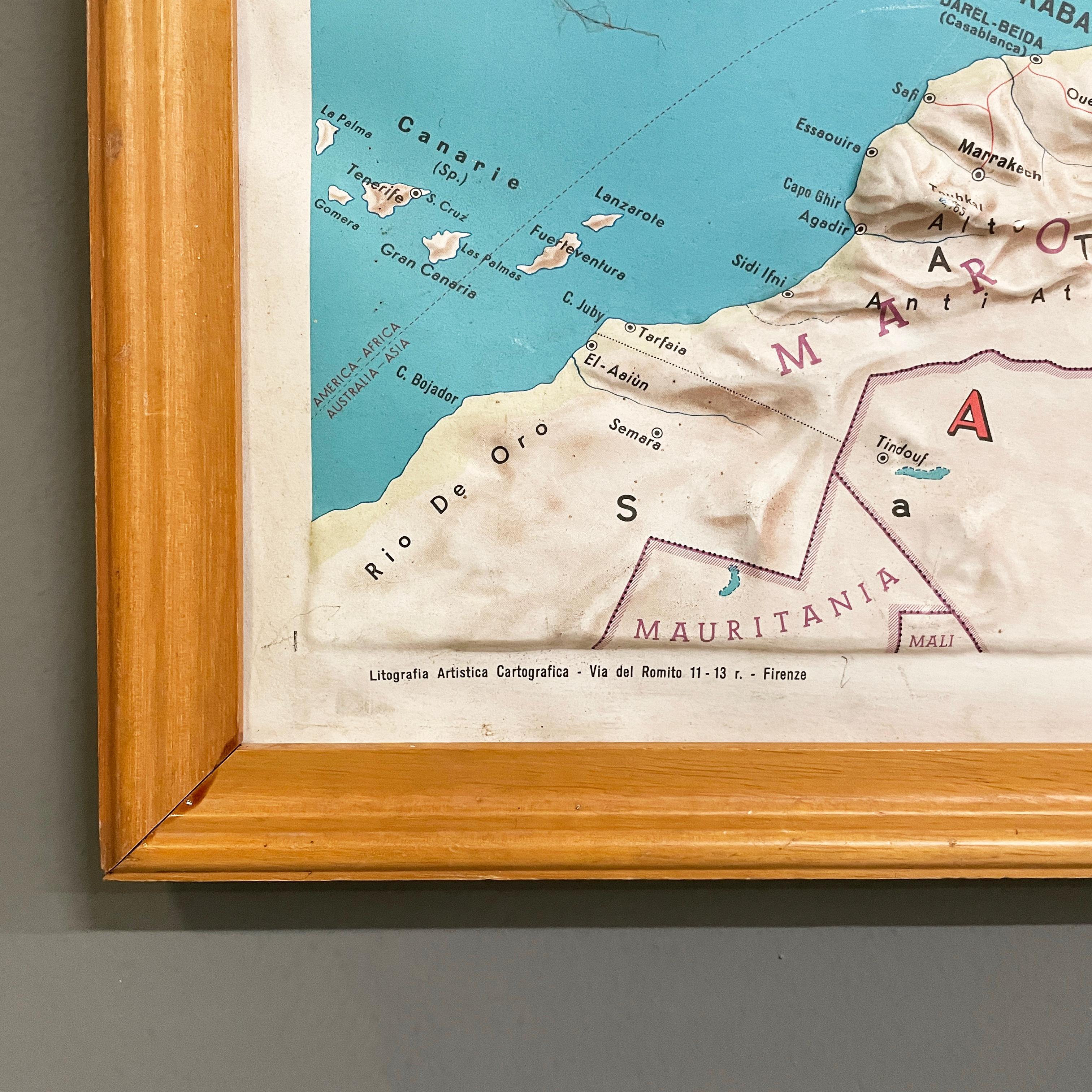 Italian modern Topographic geographical map in wood frame of Europe, 1950s-1990s For Sale 6
