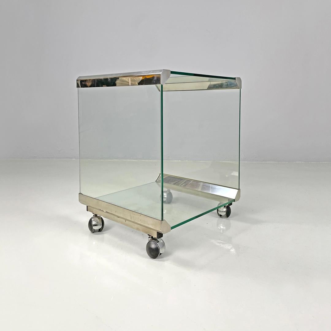 Italian modern transparent glass cart Pierangelo Gallotti Gallotti&Radice, 1980s In Fair Condition In MIlano, IT