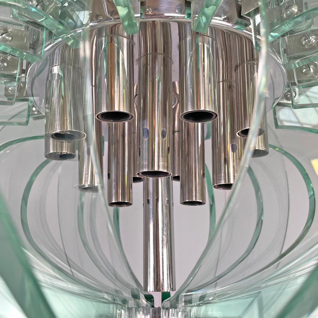 Lampadario moderno italiano in vetro trasparente arrotondato e metallo cromato, anni '70 in vendita 5