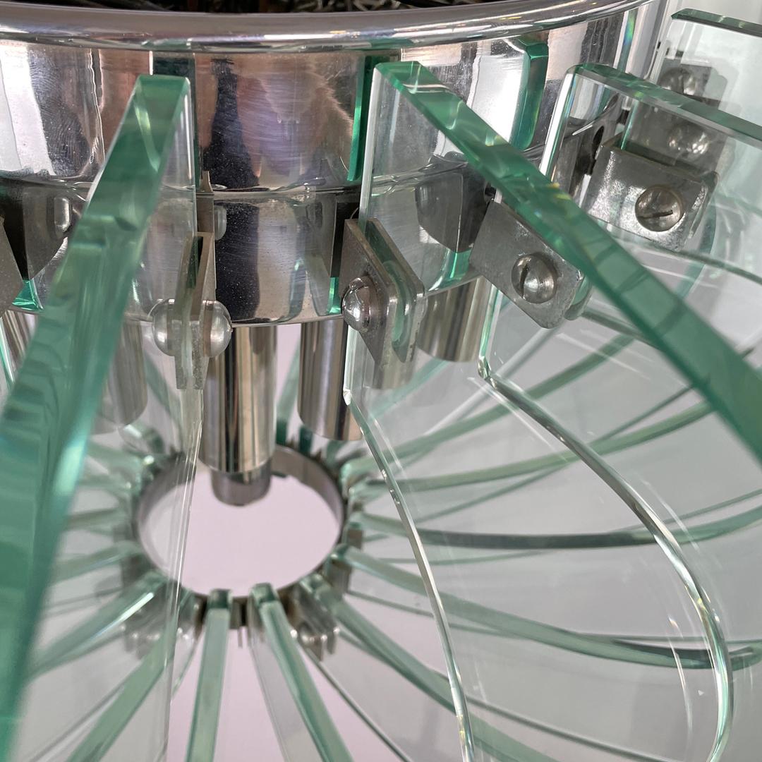 Lampadario moderno italiano in vetro trasparente arrotondato e metallo cromato, anni '70 in vendita 6