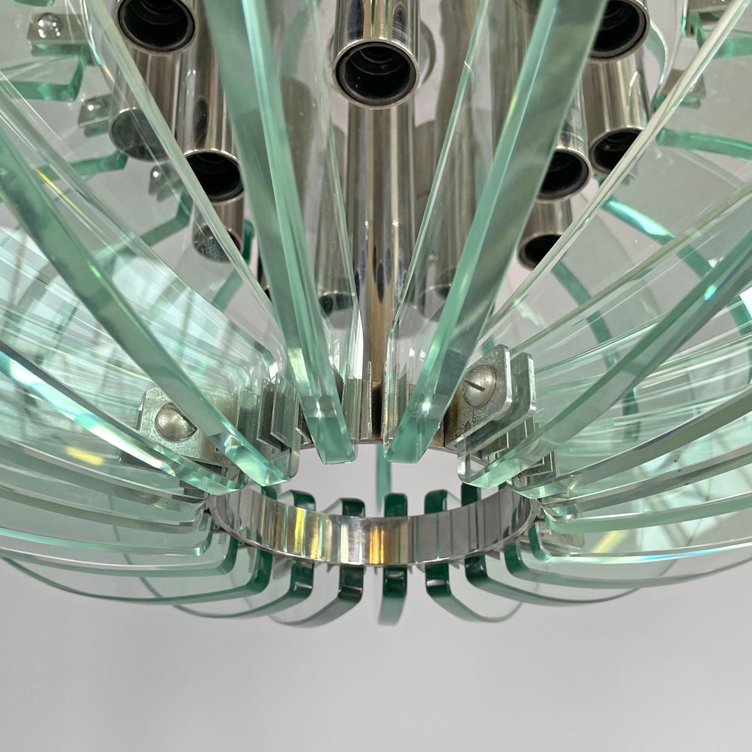 Lampadario moderno italiano in vetro trasparente arrotondato e metallo cromato, anni '70 in vendita 9