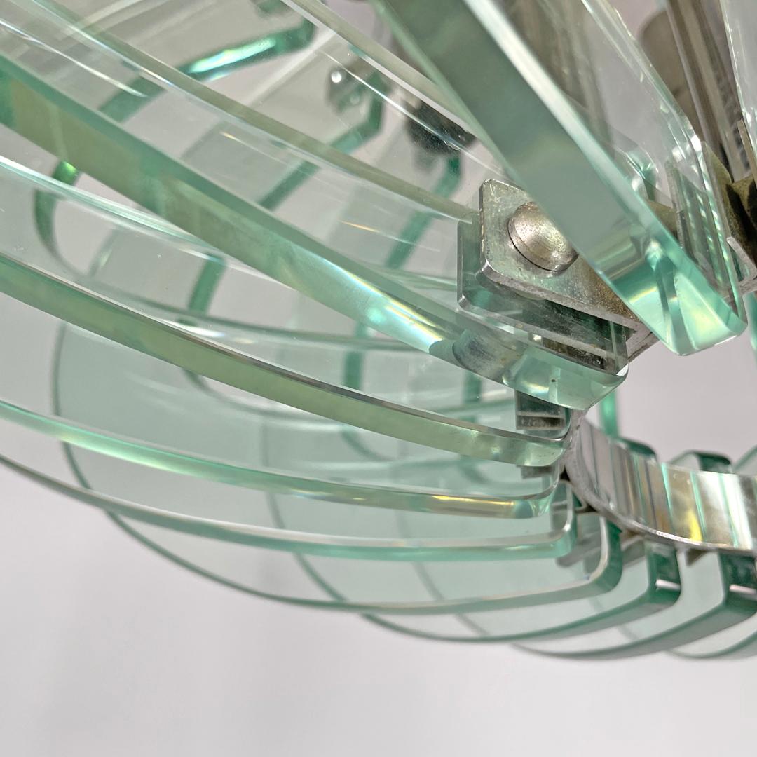 Lampadario moderno italiano in vetro trasparente arrotondato e metallo cromato, anni '70 in vendita 12