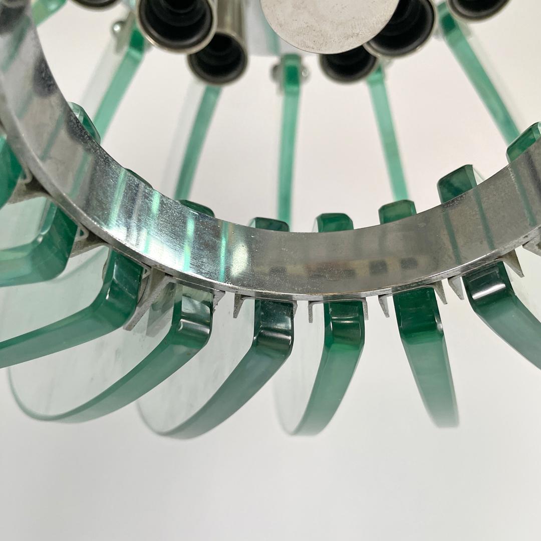 Lampadario moderno italiano in vetro trasparente arrotondato e metallo cromato, anni '70 in vendita 13