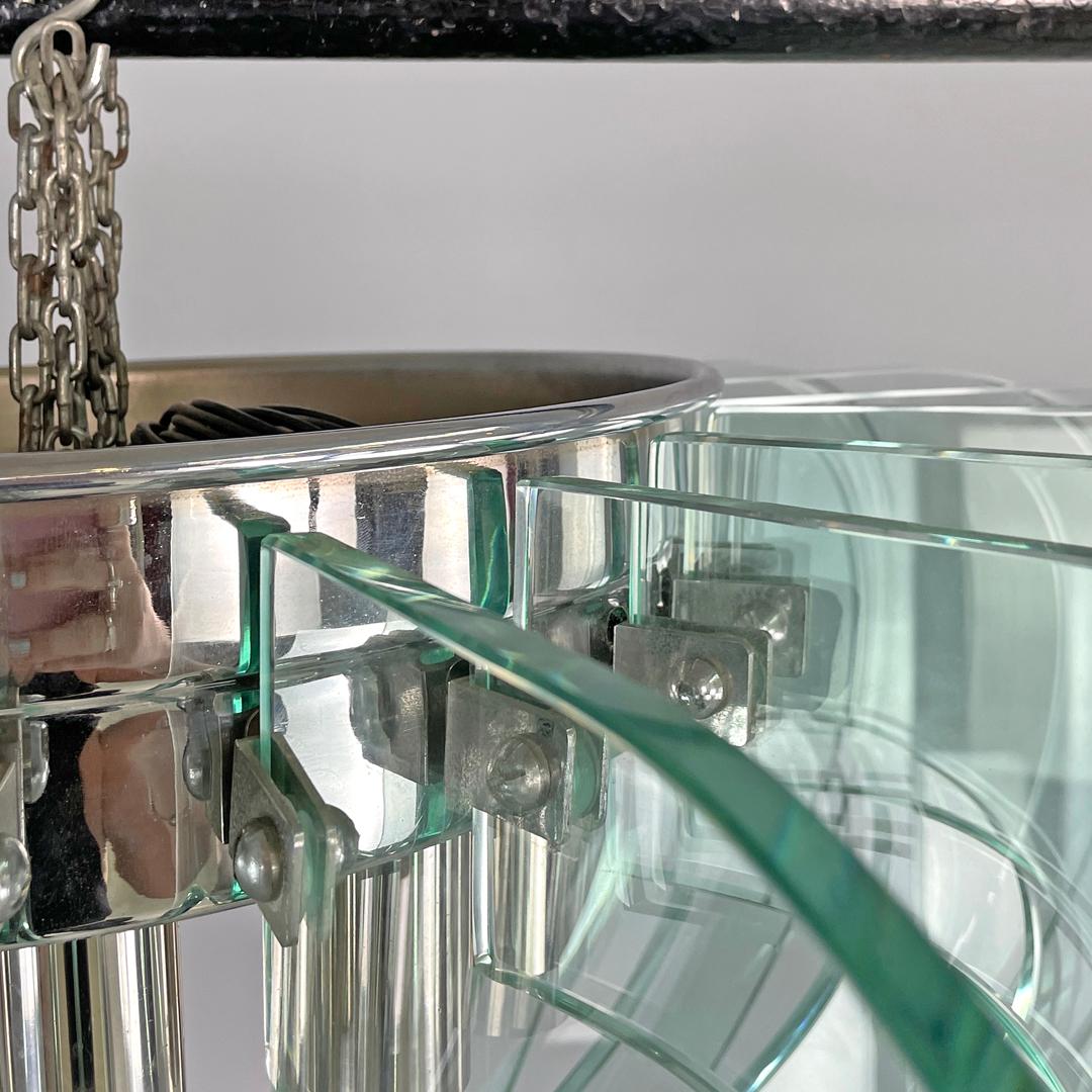 Lampadario moderno italiano in vetro trasparente arrotondato e metallo cromato, anni '70 in vendita 1
