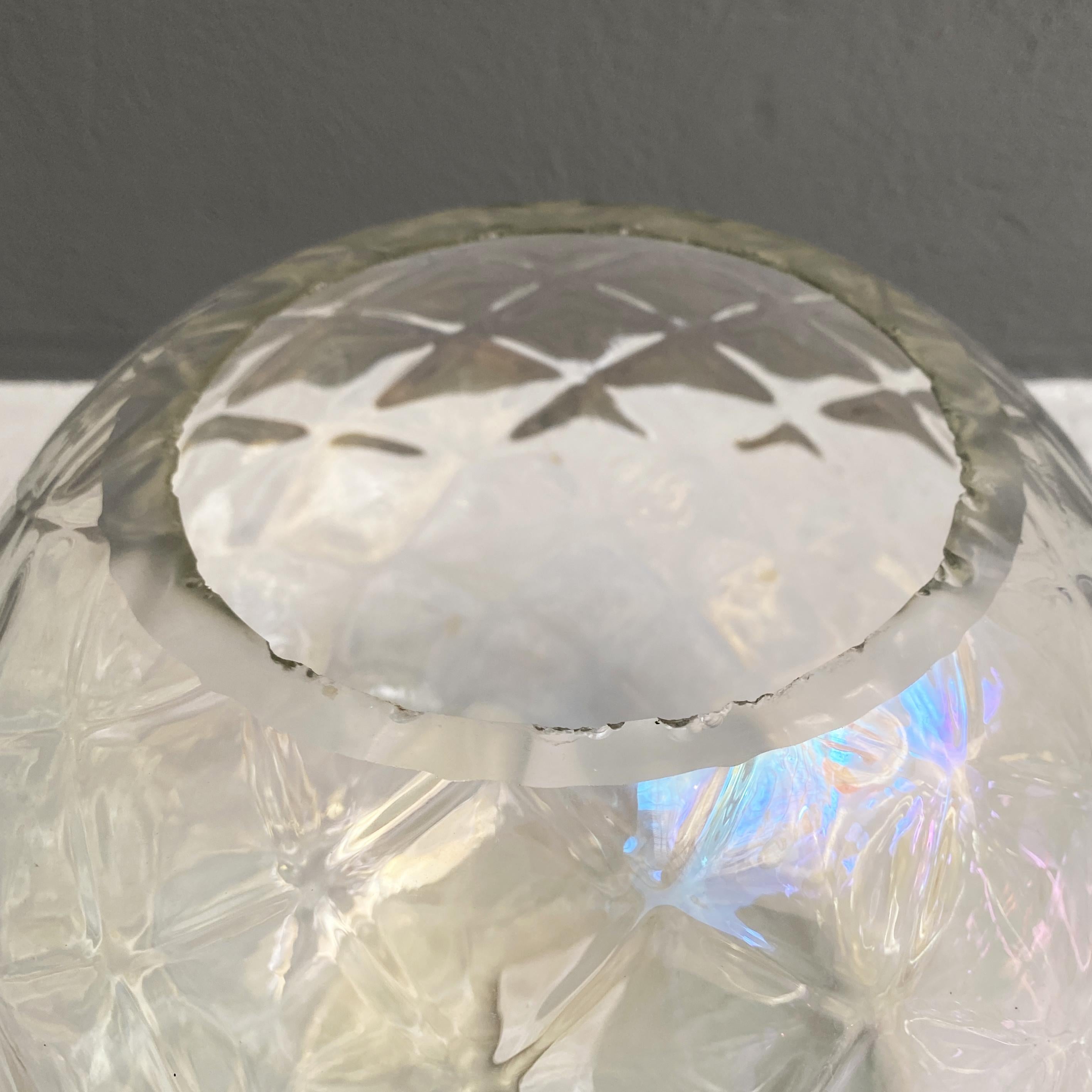 Italian Modern Transparent Spherical Glass Vase with Rhomboidal Motifs, 1980s For Sale 6