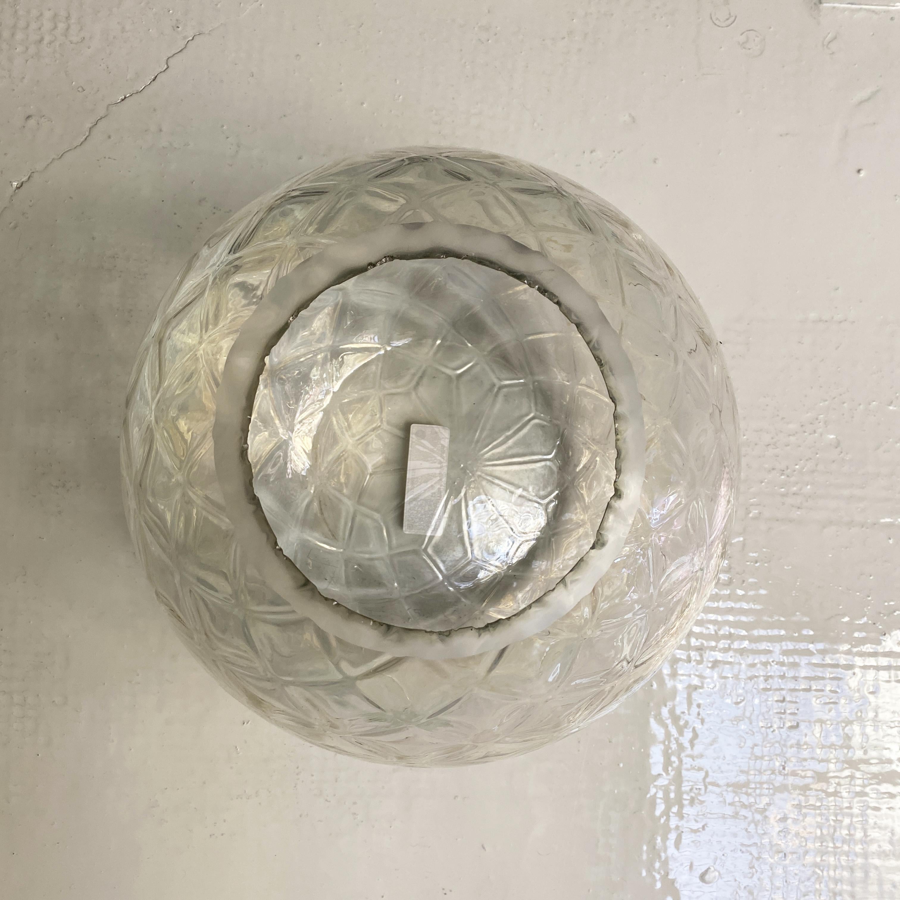 Italian Modern Transparent Spherical Glass Vase with Rhomboidal Motifs, 1980s For Sale 2