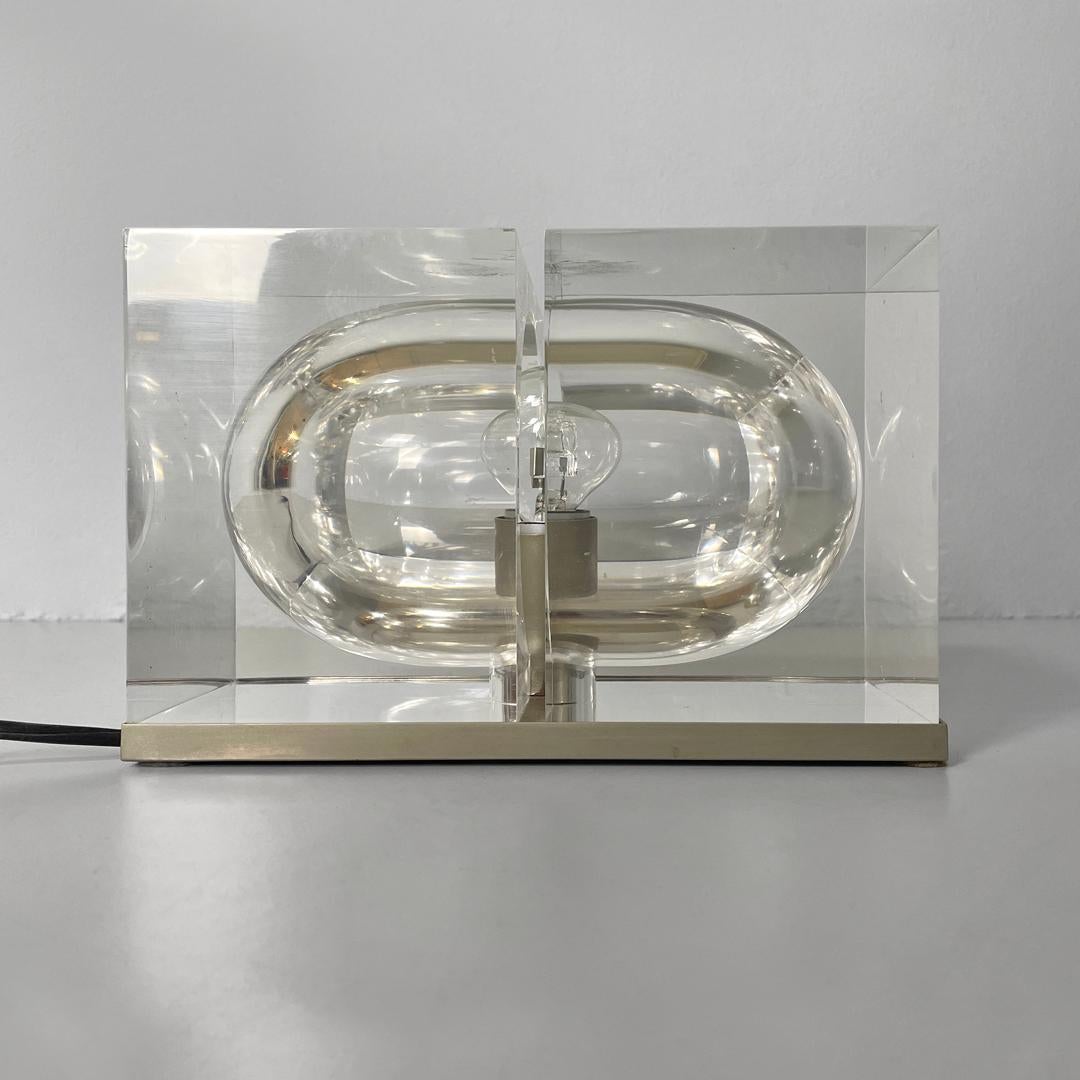 Moderne italienische rechteckige moderne, trasparente Plexiglas-Tischlampe, 1970er Jahre im Angebot 2