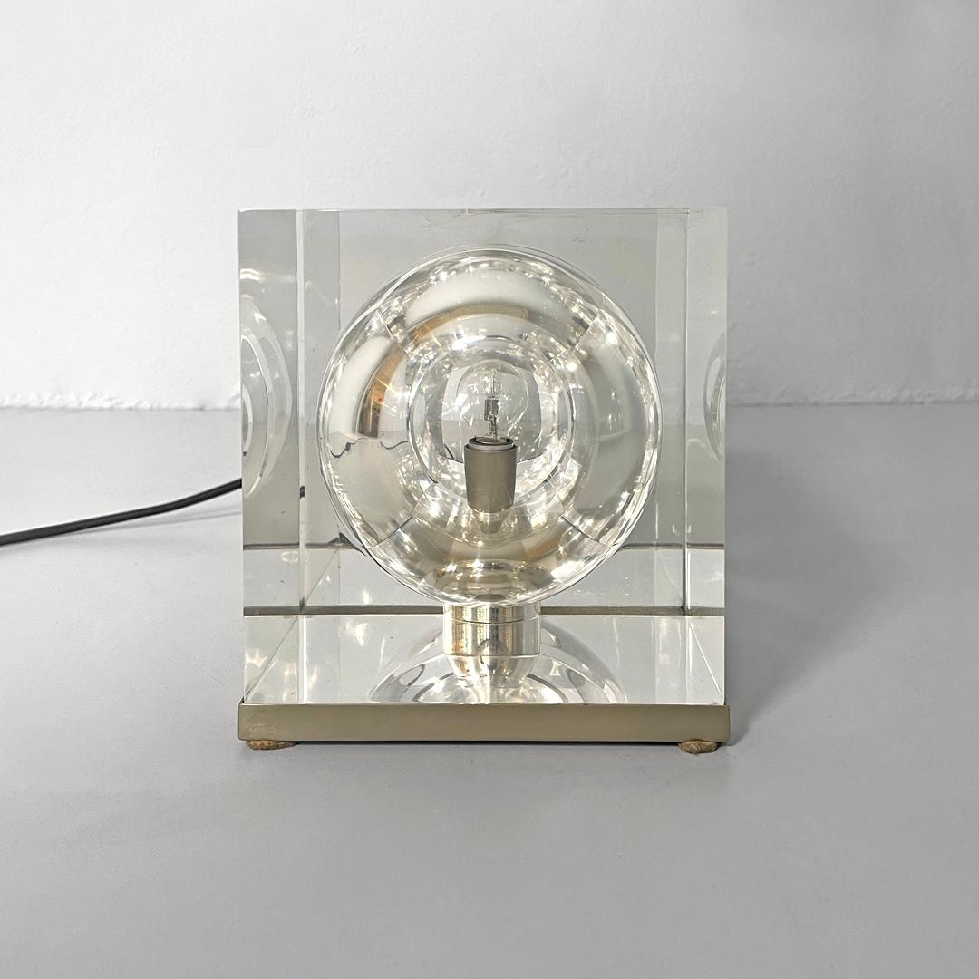 Moderne italienische rechteckige moderne, trasparente Plexiglas-Tischlampe, 1970er Jahre im Angebot 3