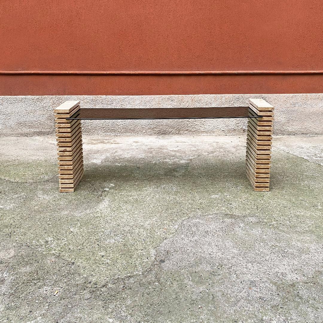 Italian Modern Travertine and Adjustable Smoked Glass Consolle, 1970s In Good Condition For Sale In MIlano, IT