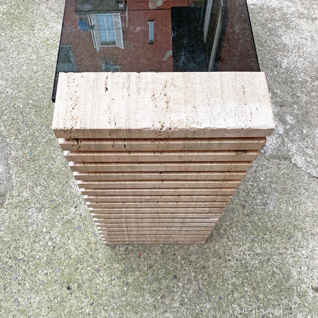 Italian Modern Travertine and Adjustable Smoked Glass Consolle, 1970s For Sale 2