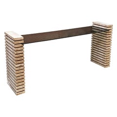 Italian Modern Travertine and Adjustable Smoked Glass Consolle, 1970s