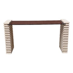 Italian Modern Travertine and Adjustable Smoked Glass Consolle, 1970s