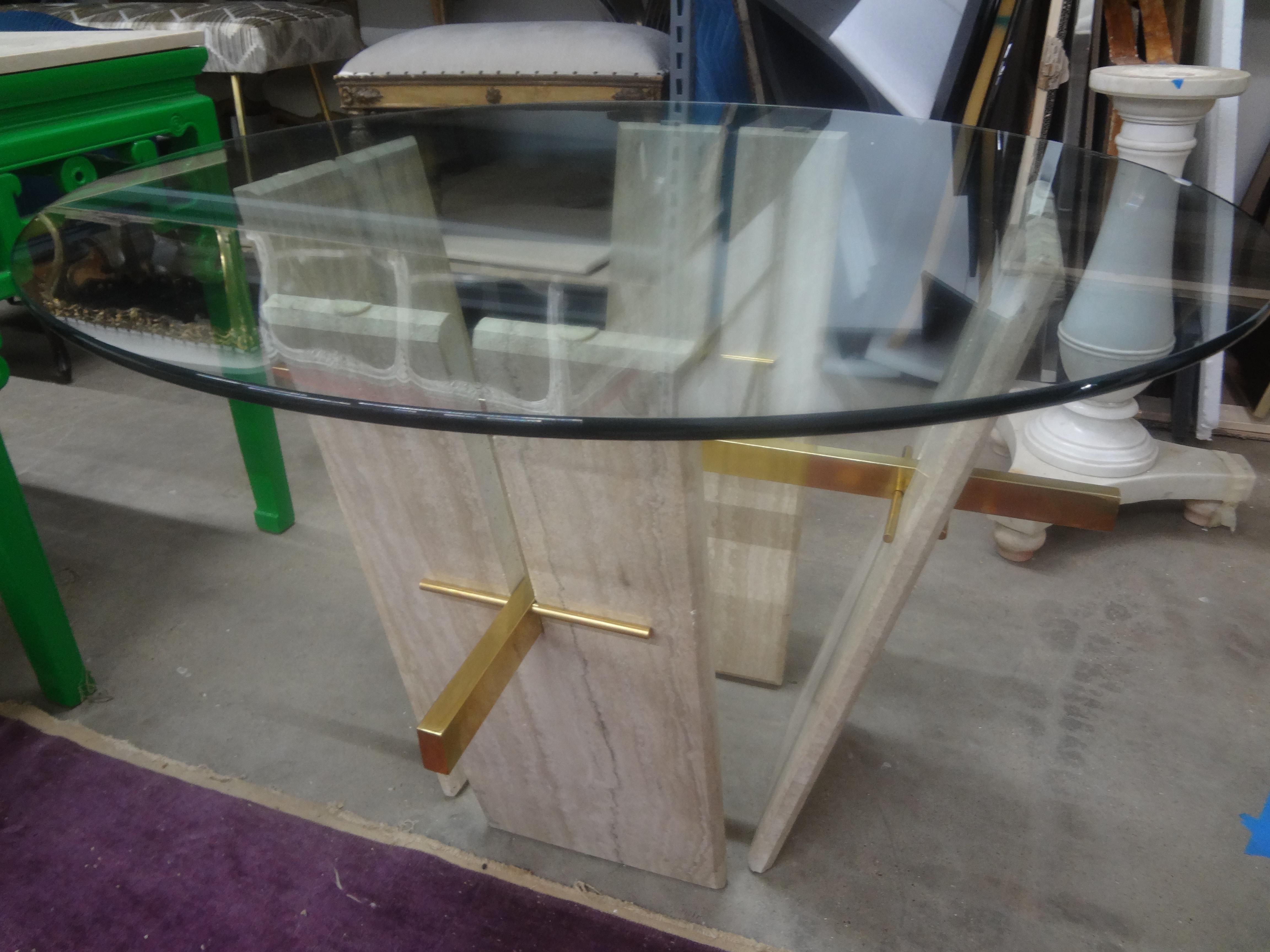 Italian Modern Travertine And Brass Table For Sale 6