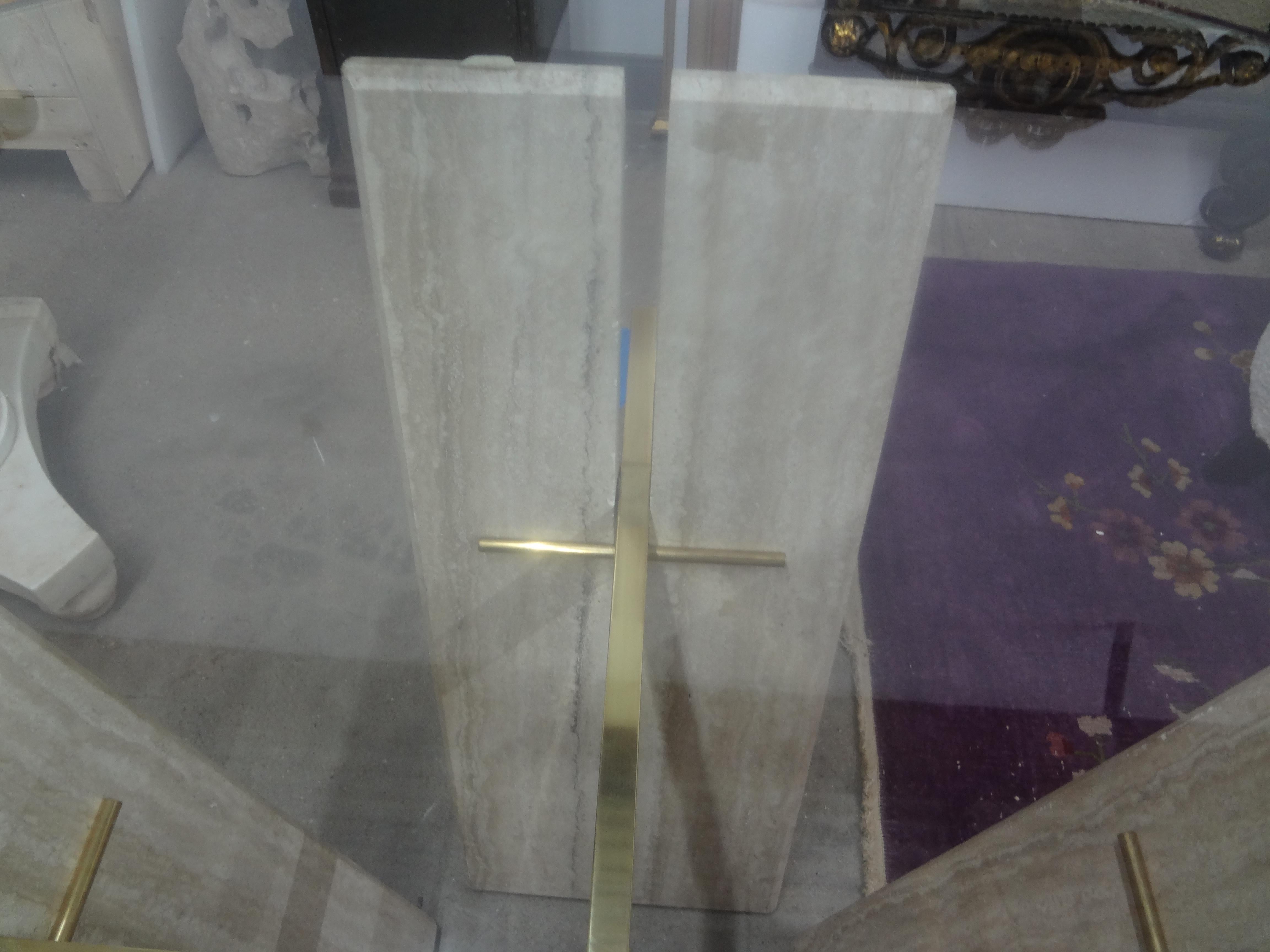 Italian Modern Travertine And Brass Center Table For Sale 8