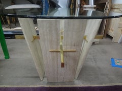 Italian Modern Travertine And Brass Center Table