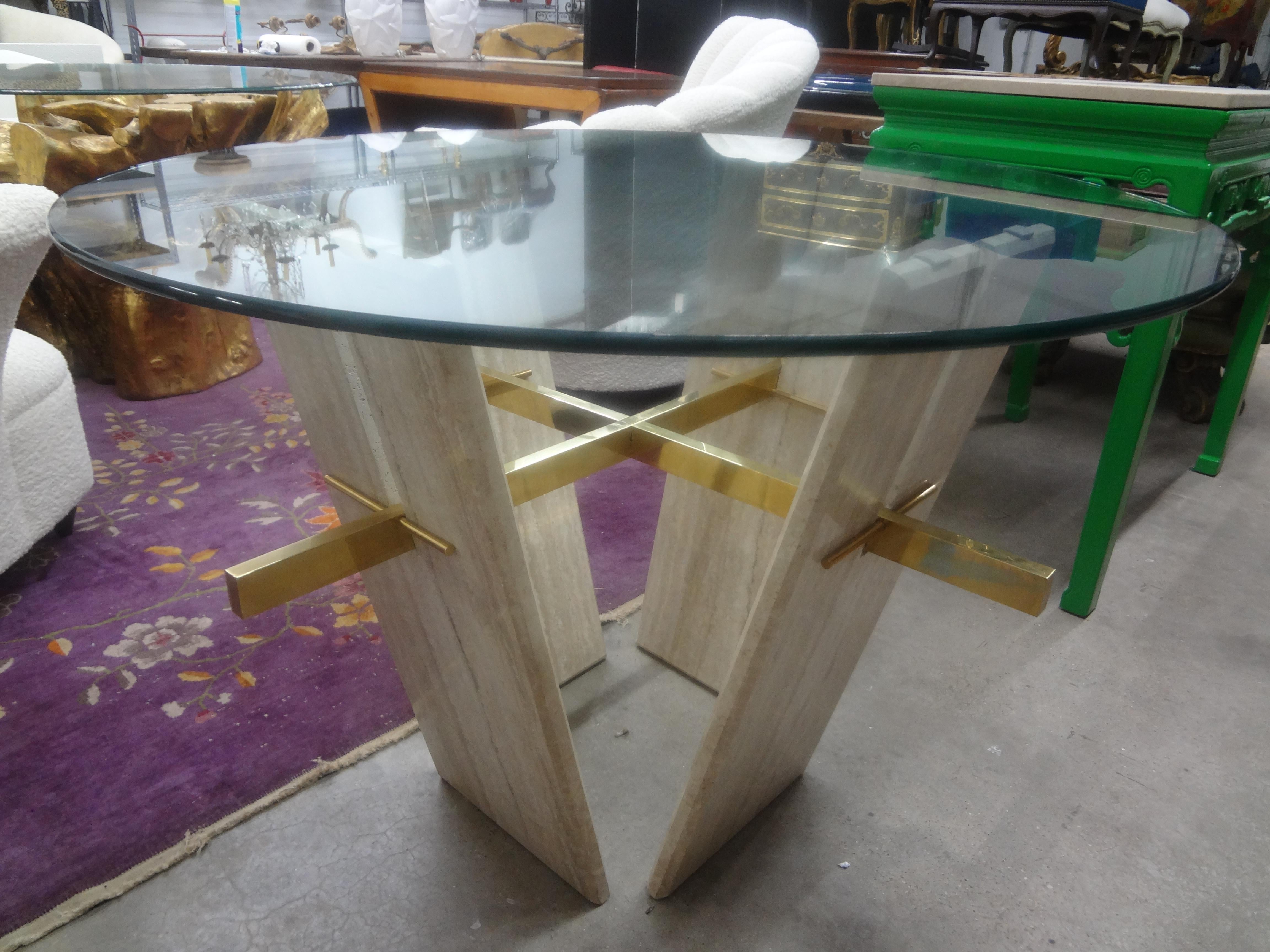 Italian Modern Travertine And Brass Center Table For Sale 3