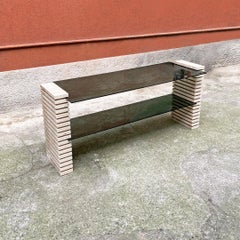 Consola moderna italiana de travertino y cristal ahumado, años 70