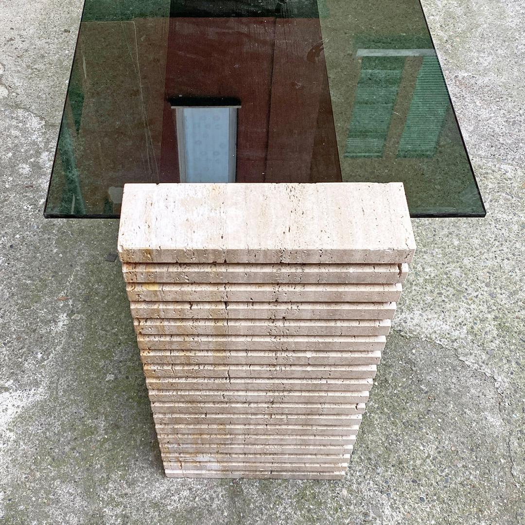 Smoked Glass Italian modern travertine and smoked glass consolle, 1970s For Sale