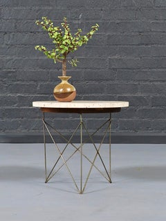Italian Modern Travertine & Brass Side Table by Rene Brancusi