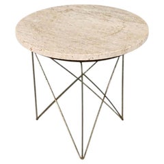 Italian Modern Travertine & Brass Side Table by Rene Brancusi