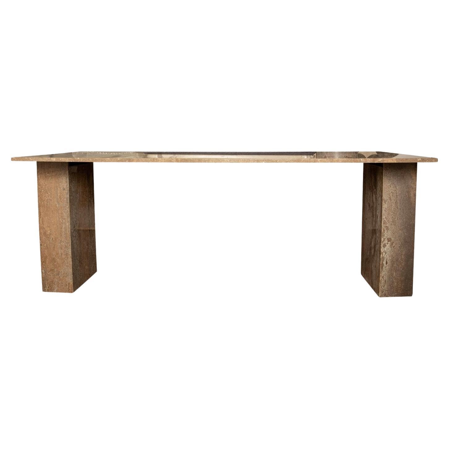 Italian Modern Travertine Center Table or Desk Designed by Angelo Mangiarotti For Sale