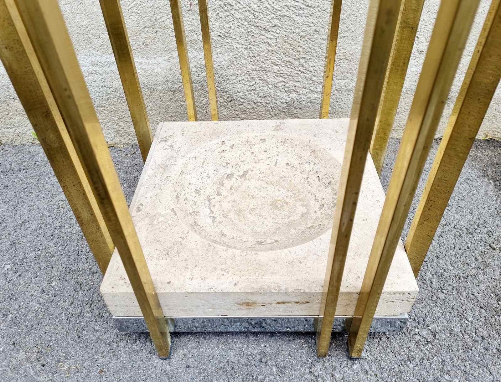 The Modernity Travertine, Chrome and Brass Umbrella Stand, Italy 60s en vente 4