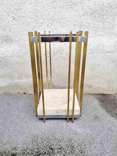 Italian Modern Travertine, Chrome and Brass Umbrella Stand, Italy 60s