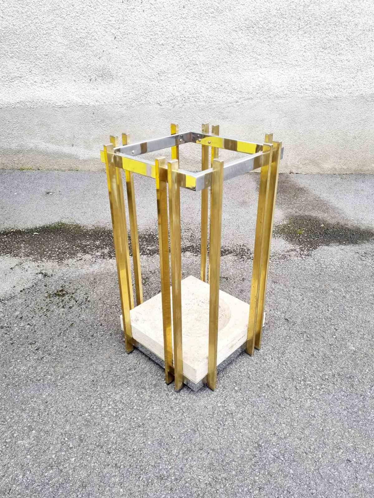 The Modernity Travertine, Chrome and Brass Umbrella Stand, Italy 60s en vente 2